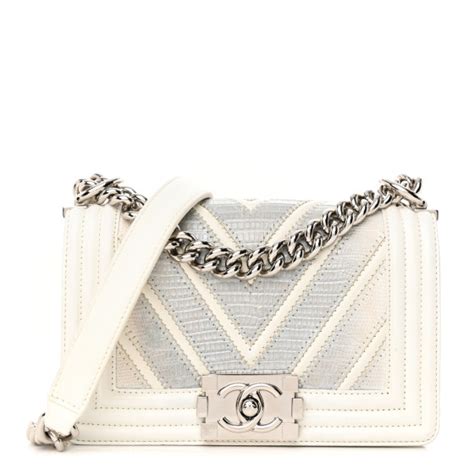 chanel lizard chevron boy|CHANEL Lizard Chevron Stitched Small Boy Flap White.